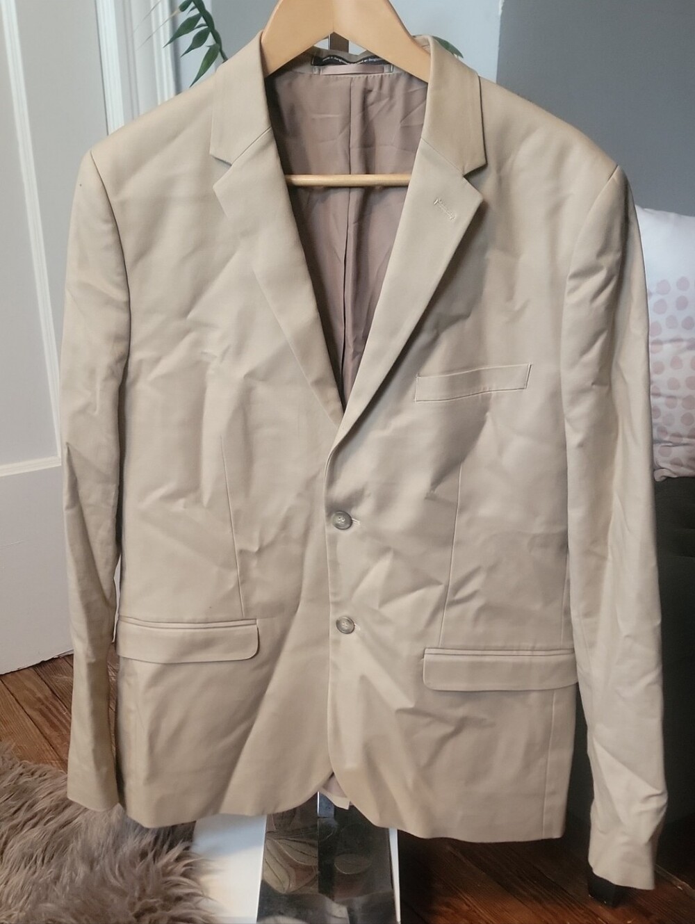 H&M Mens Jacket Collar Beige Plain Liner